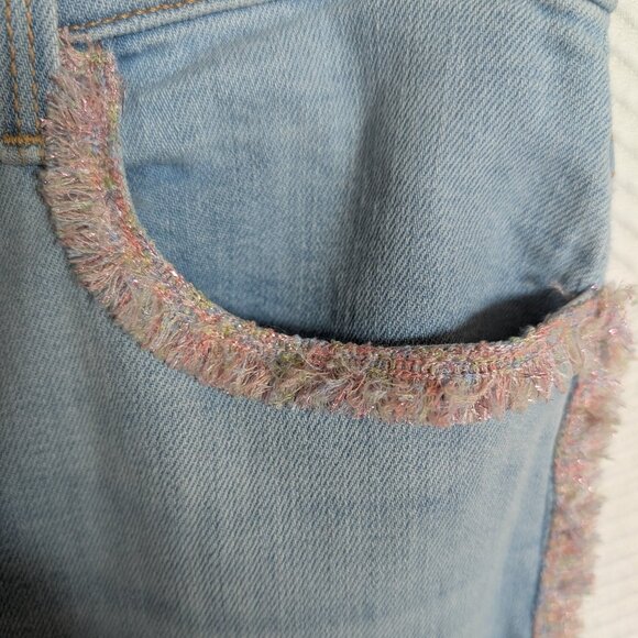 7 For All Mankind The High Waist Ankle Skinny Jeans with Rainbow Fringe Size 28 - Picture 3 of 10
